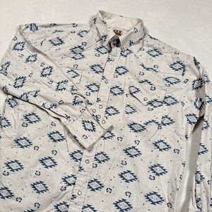 Ely Cattleman Shirt Mens‎ XL White Blue Aztec Western Pearl Snap Rodeo Cowboy